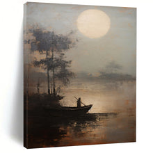 Load image into Gallery viewer, Gray &amp; Brown Moonlit Lake Abstract Art, Perfect for Calming Bedroom LargeART2094
