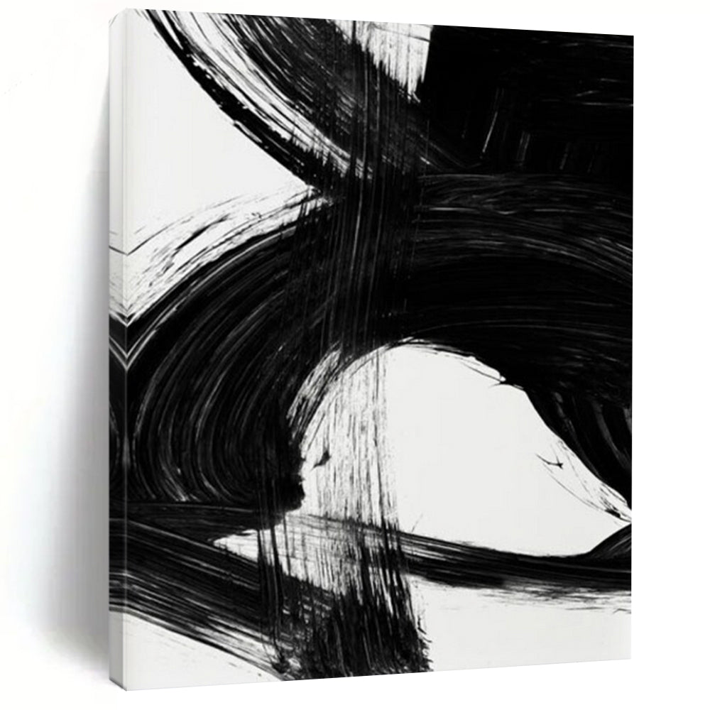 Intense Black Ink Crescendos – Dramatic Black Brushstrokes on White Abstract DTP196