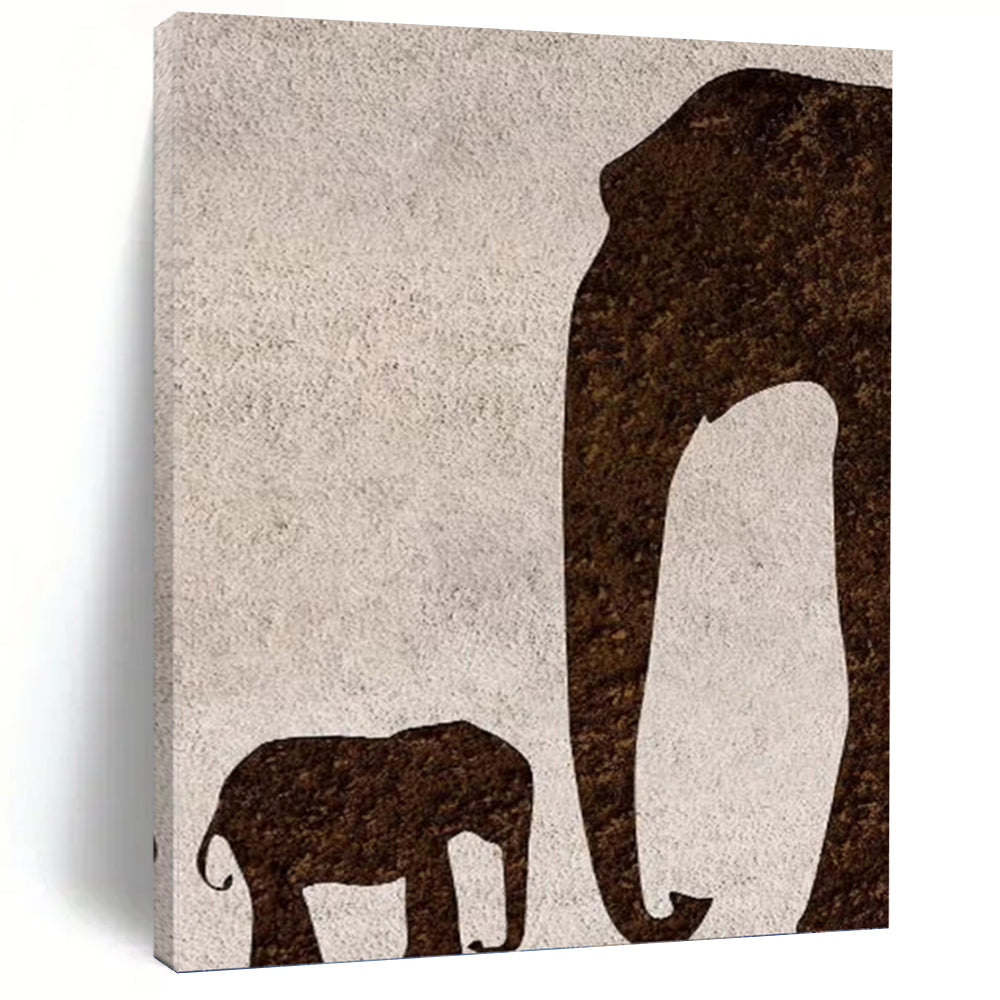 “Elephant Silhouette Textured Art” - Brown, White Abstract Art on Canvas DKH1329