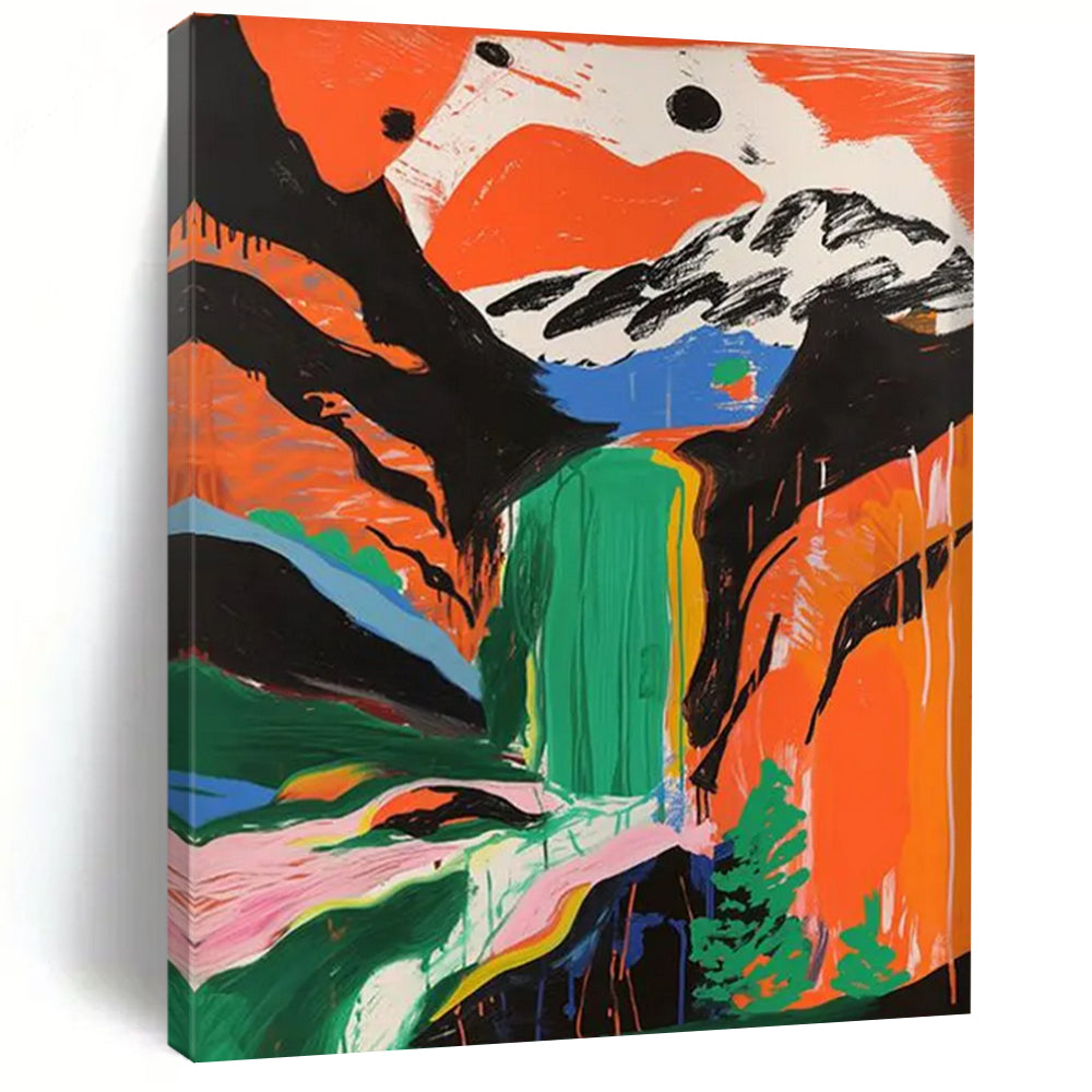 “Color - Drenched Mountain Waterfall” – Vivid Landscape Painting with Free - flowing Colors DTP105