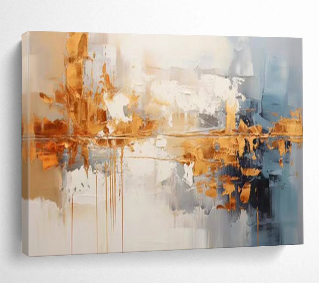Gold & Gray Reflections: Urban - Inspired Metallic Abstract Large - Scale Hand - painted Abstract Acrylic Art DLZ183
