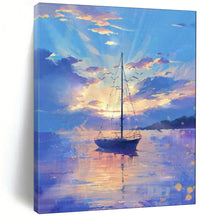 Load image into Gallery viewer, Colorful Sunset Sailboat Abstract Painting, Ideal for Coastal Living Room &amp; Relaxing Bedroom LargeART1893
