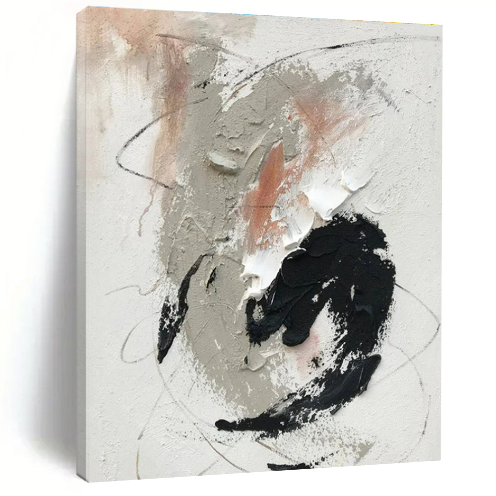 Light Gray Textured Abstract Painting, Healing SPA Rest Areas & Reading Nook Quiet Walls LargeART0809
