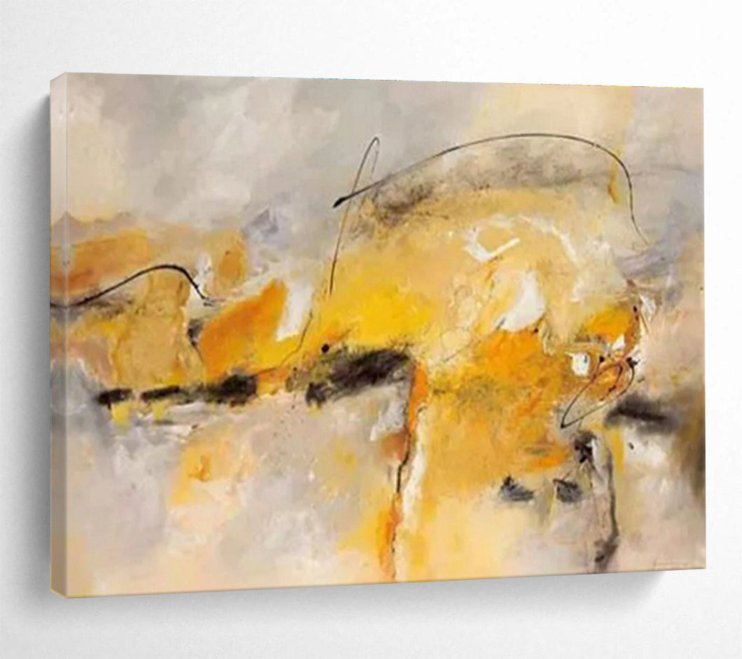 Yellow And Gray Abstract Expressionist Painting On Canvas DKH431
