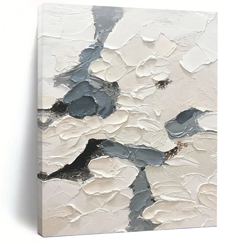 “Textured White and Grey” - White, Grey Abstract Art on Canvas DKH1160