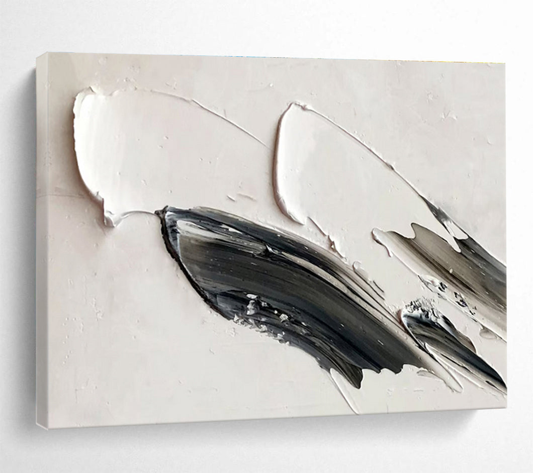 Black - White Textured “Minimalist Swirl” Painting on Canvas, Modern Abstract Art DKH908