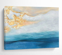 Load image into Gallery viewer, Golden &amp; Blue Seaside Abstract - Dreamy Living Room or Bedroom Art LargeART1521
