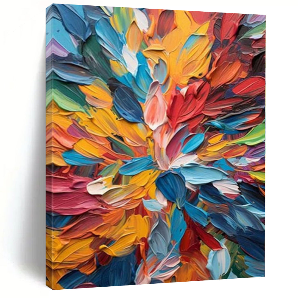 Grand Hand - painted Textured Color Burst Flower Acrylic Art for Eclectic - Style Dining Nooks LargeART0236