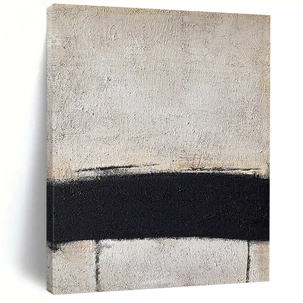 “Black Divide” – Stark black band across textured gray - white canvas DTP353