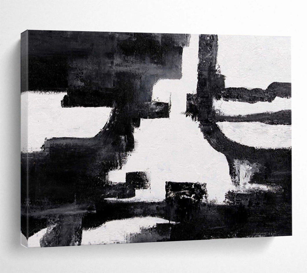 Monochrome Abstract Painting - Perfect for Industrial Loft & Modern Study DKH018