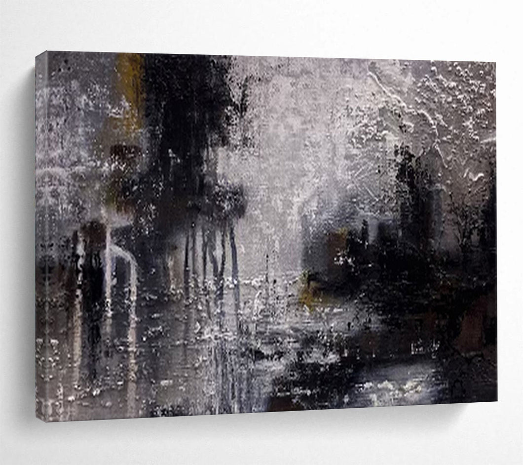 Monochromatic Abstract Cityscape Painting - Great for Industrial Office & Art Gallery Hallway DKH009