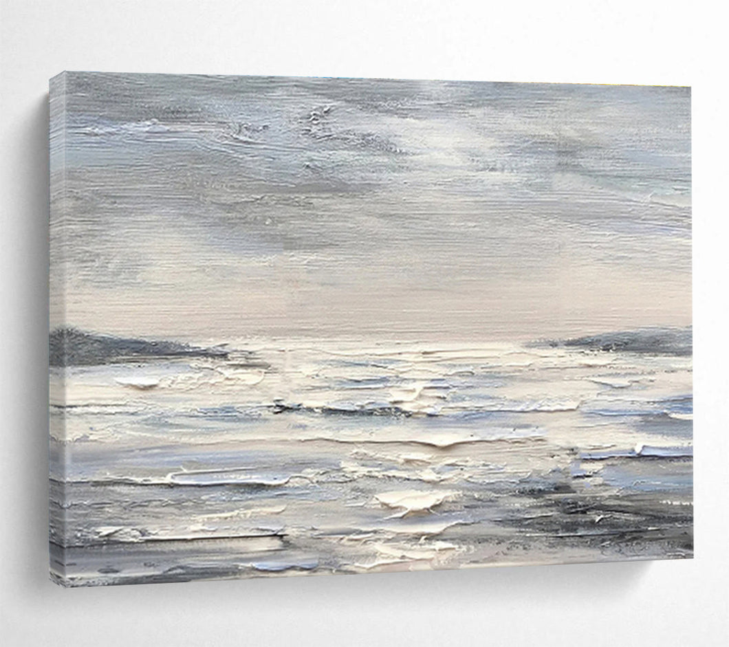 Monochrome Seascape Abstract Painting on Canvas - “Gray - Toned Tranquility” DKH630