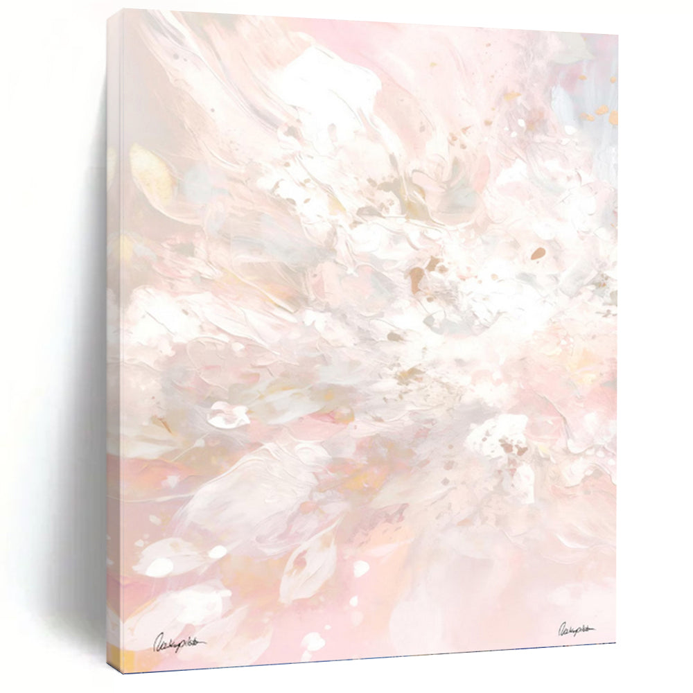 “Blush Blossom Cloud” - Pastel Pink and White Floral Abstraction, Abstract Painting on Canvas DKH1088