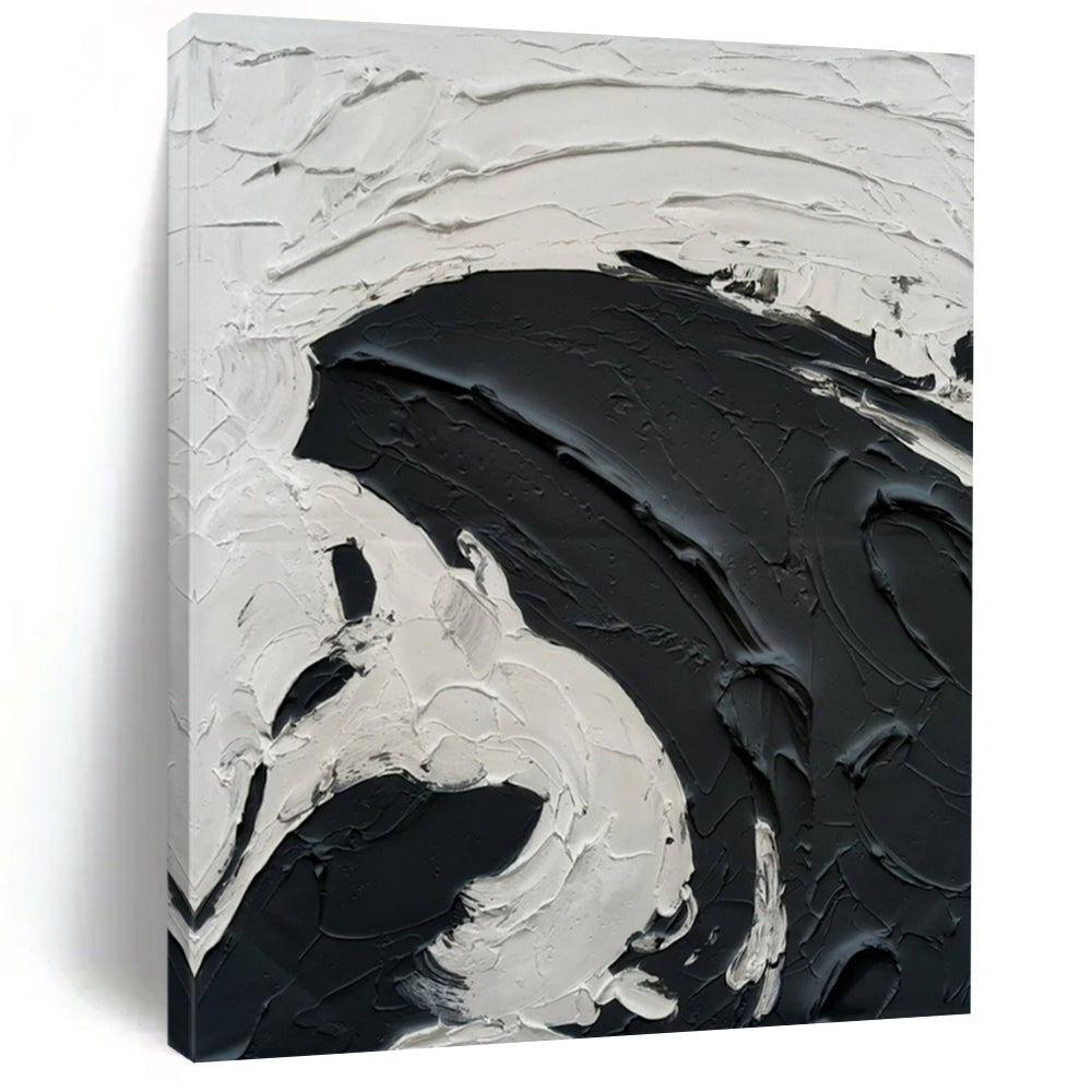“Bold Contrast Swirl” – Thick black and white impasto, large swirling motion, deep texture DTP389