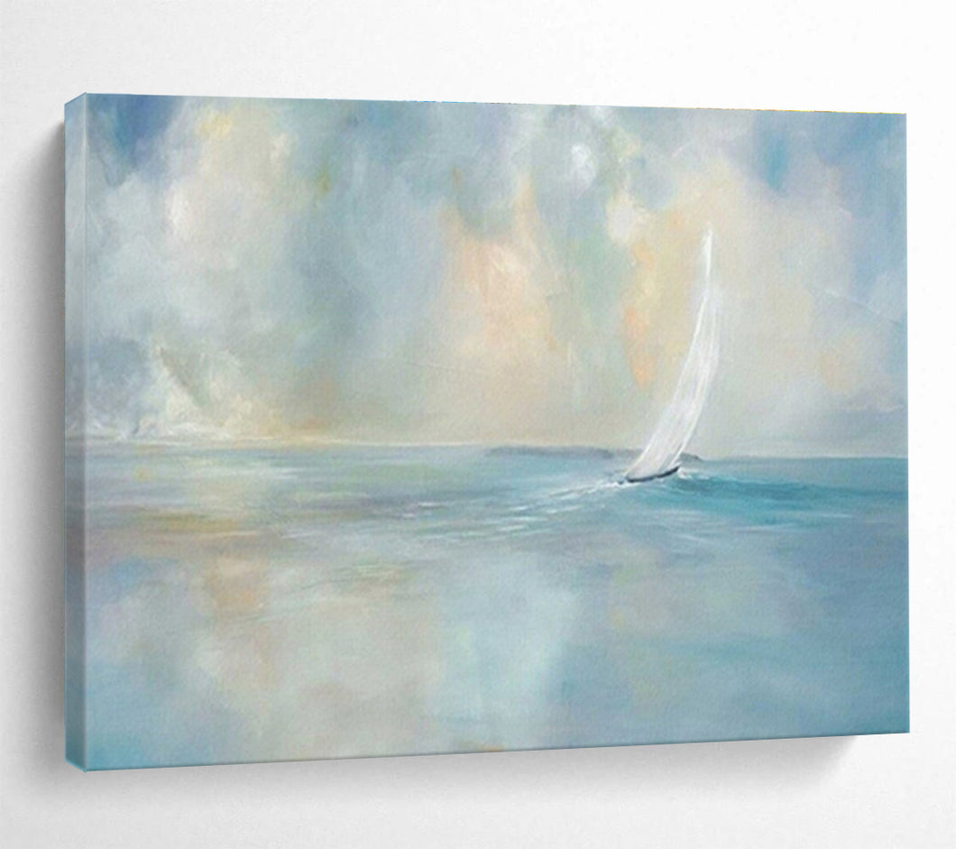Serene Sailboat At Sea Abstract Painting On Canvas DKH436