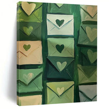 Load image into Gallery viewer, Green Envelopes with Hearts Abstract, Suited for Romantic Bedroom &amp; Cozy Home Office LargeART2031
