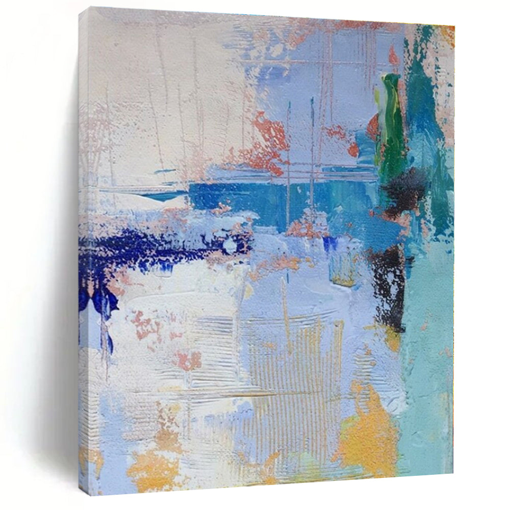 Blue - Toned Abstract Composition Painting, Suited for Coastal Living Room & Serene Reading Nook LargeART1386