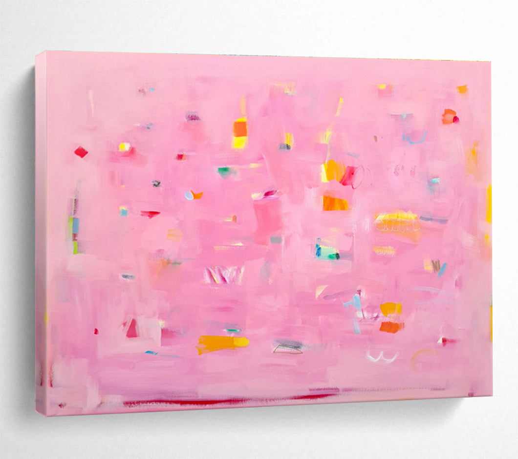 Pink - Based Colorful Abstract Painting for Girls' Bedroom & Trendy Café DKH051