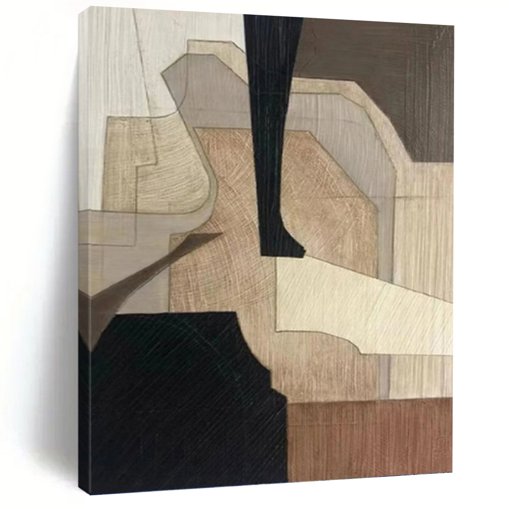 “Wooden Puzzle” - Neutral Geometric Mosaic, Great for Studio Warmth, Abstract Painting on Canvas DKH1071