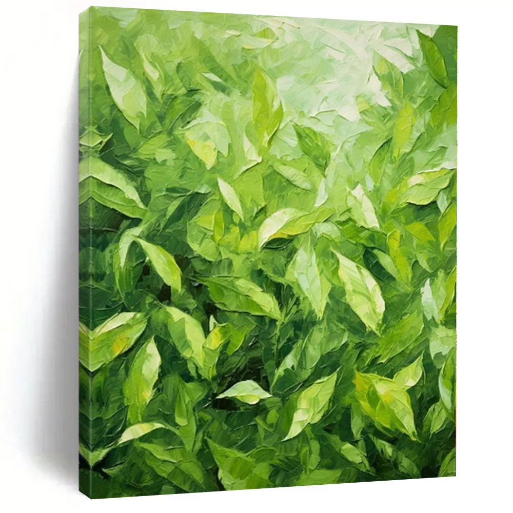Large - Format Hand - painted Lush Green Leaves Acrylic Art for Botanical - Inspired Living Spaces LargeART0200