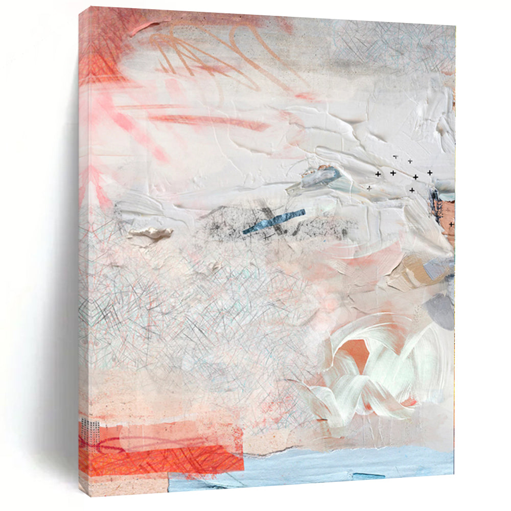 Hand - painted Substantial Textured Pastel Abstract Collage Acrylic Art for Feminine Bedrooms LargeART0096