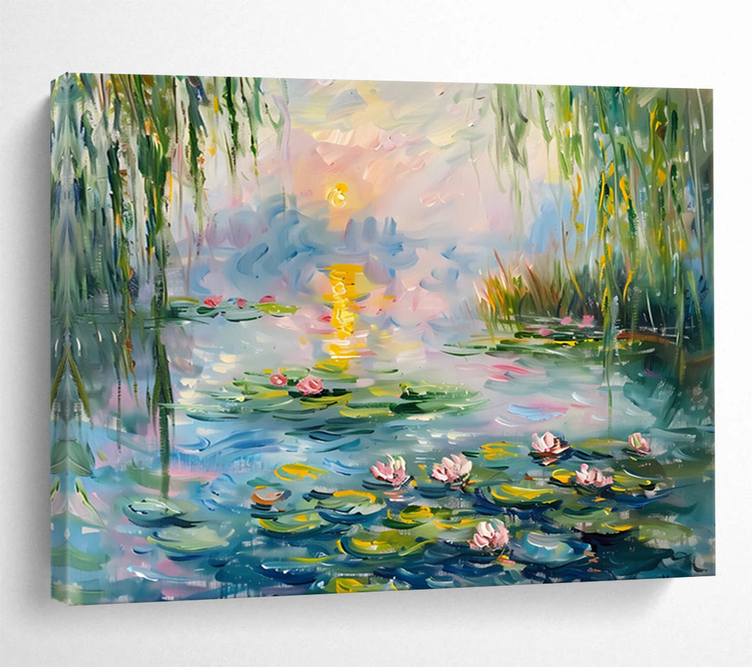 Water Lily Serenity Large - Scale Hand - painted Abstract Acrylic Art DLZ194
