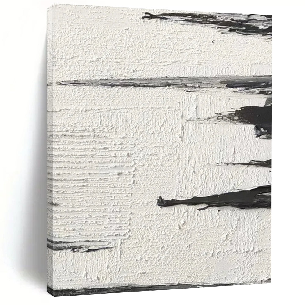 “Minimalist Shadows” – Thin black and gray strokes on textured white, suggesting distant landscapes DTP384
