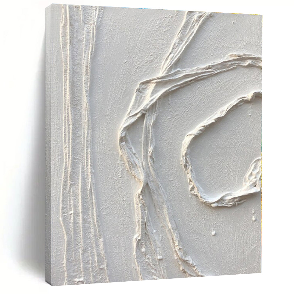 White Textured Curved Abstract Painting, Perfect for Elegant Entryway & Minimalist Office LargeART1348