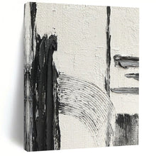 Load image into Gallery viewer, “Textured Intersection” – Thick black, gray, and white strokes, intersecting forms on textured white DTP386
