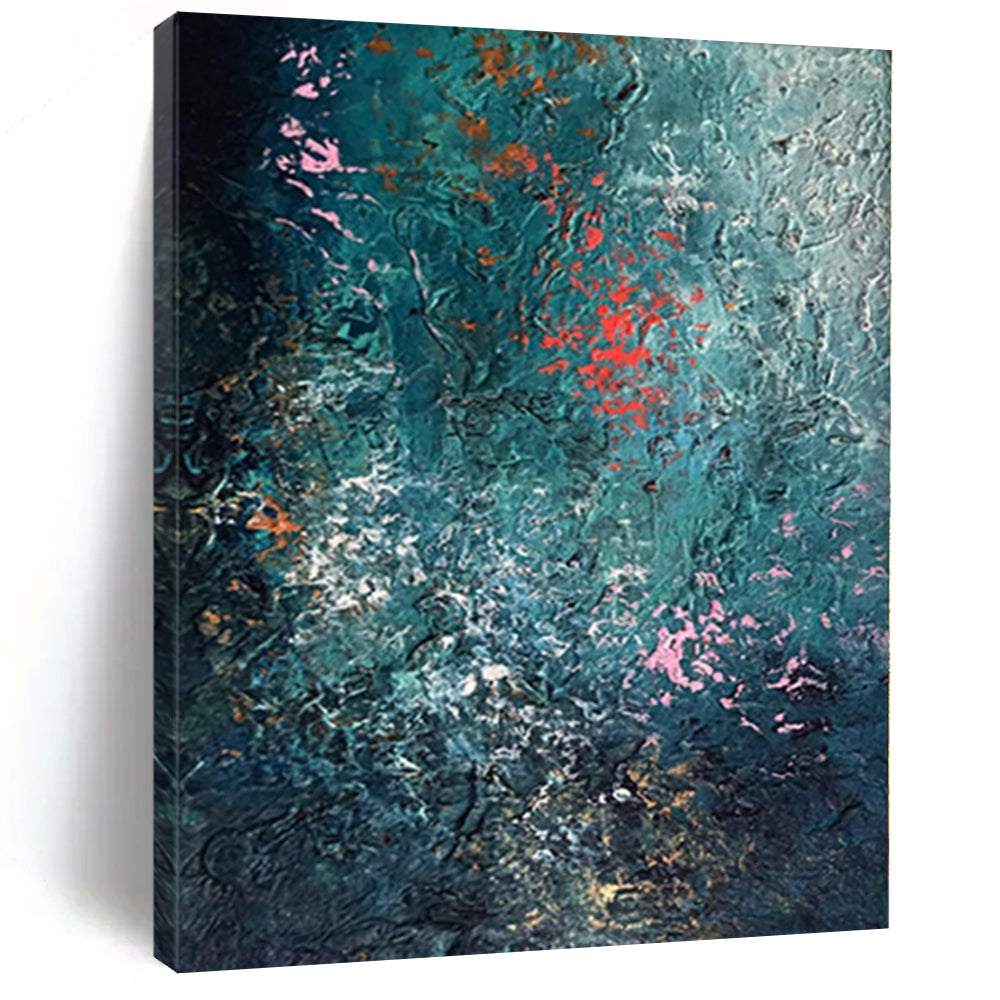 Hand - painted Oversized Teal - Toned Textured Abstract Acrylic Art for Calm Bedrooms LargeART0002
