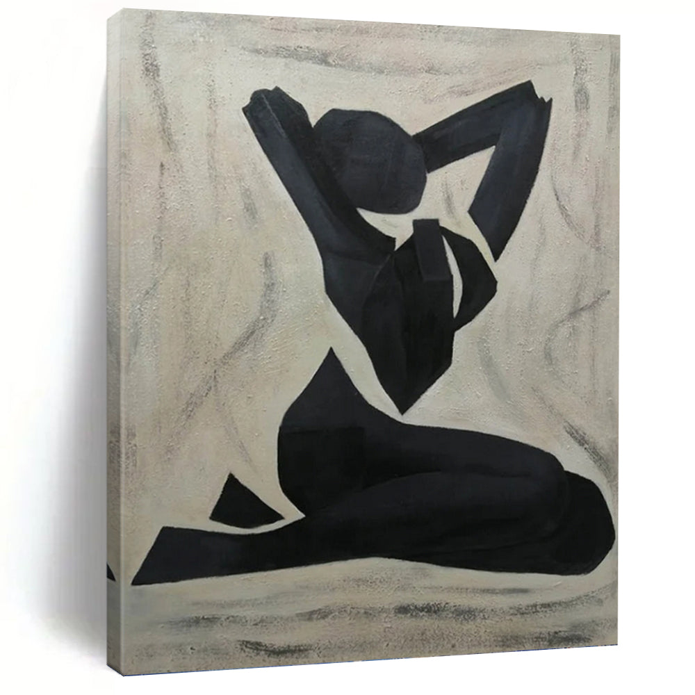 “Black and White Figure Silhouette” - Minimalist Figurative Art on Canvas DKH1565