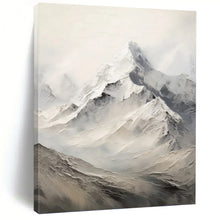 Load image into Gallery viewer, “Snow - Capped Mountain Peaks in Grey and White” - Grey, White Abstract Art on Canvas DKH1256
