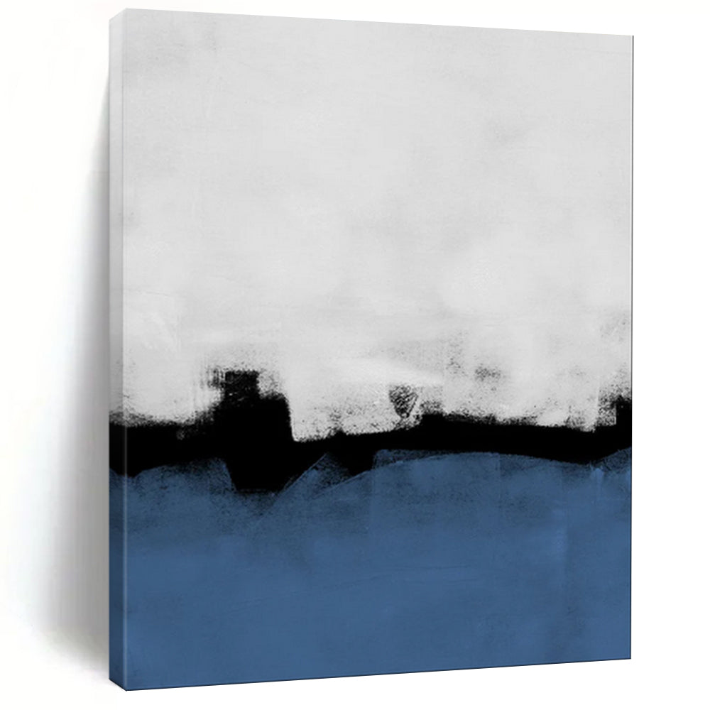 Monochromatic Black, White & Blue Abstract Painting, Perfect for Modern Office & Sleek Hallway LargeART1964