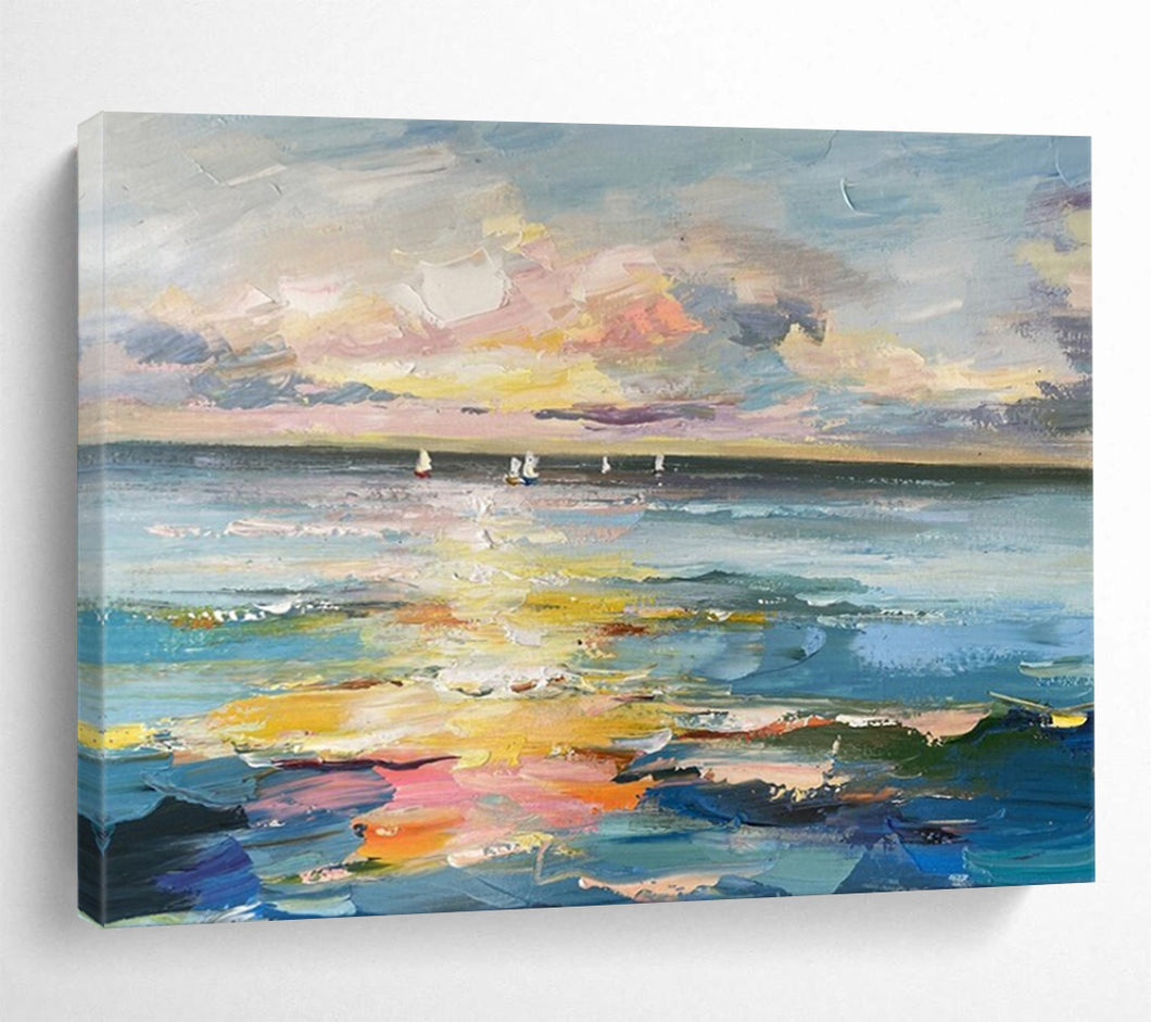 Hand - painted Impressionist Sailboat Seascape Acrylic Art for Nautical Living Rooms LargeART1738