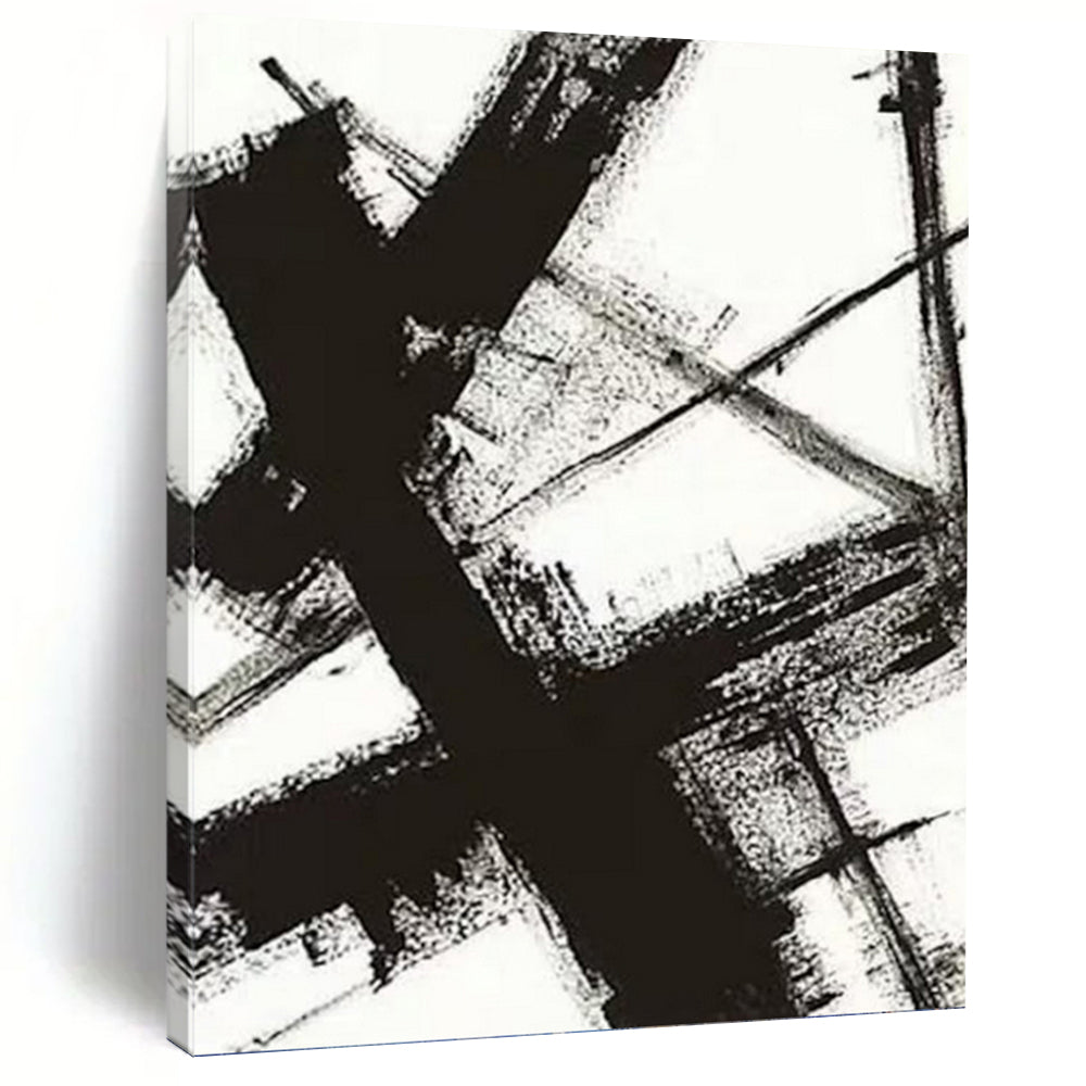 “Black - White Abstract Strokes” Abstract Painting on Canvas, Modern Monochrome Decor DKH1028