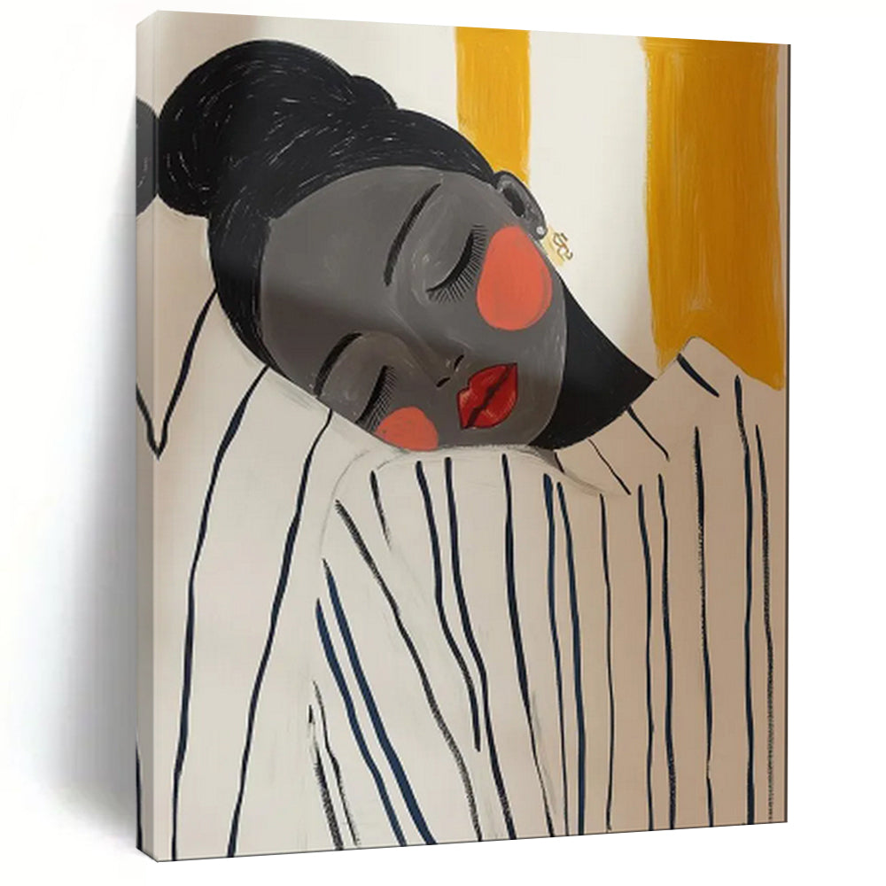 Yellow - Black - White Abstract Serene Figure Art, Ideal for Peaceful Bedroom & Calming Meditation Space LargeART2048
