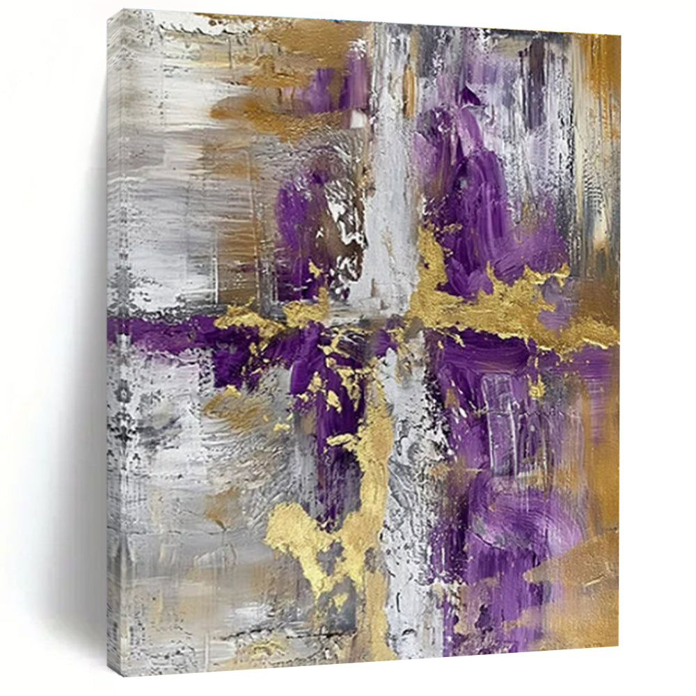 Purple - Gold - Gray Fusion Art for Luxury Bedroom & Hotel Lobby LargeART0844