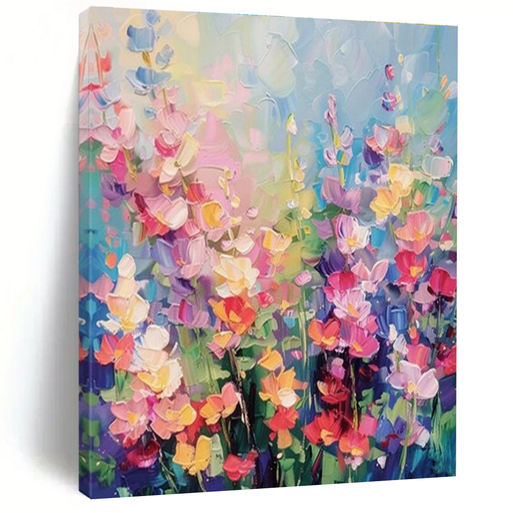 Colorful Flower Field Abstract Art - Ideal for Garden - themed Living Room & Romantic Wedding Venue LargeART0694