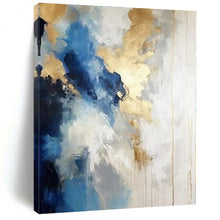 Load image into Gallery viewer, Blue and Gold Abstract Clouds Canvas Painting, Perfect for Elegant Dining Room &amp; Chic Hotel Lobby LargeART1239
