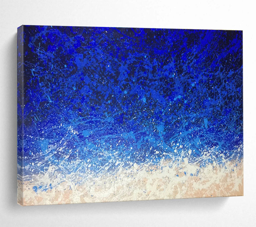Blue Splash “Night Sky Ocean” Painting on Canvas, Celestial Abstract Art DKH844