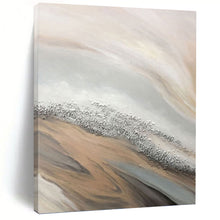 Load image into Gallery viewer, “Sand - Like Waves with Silver Sparkles” - Beige, Grey, Silver Abstract Art on Canvas DKH1228
