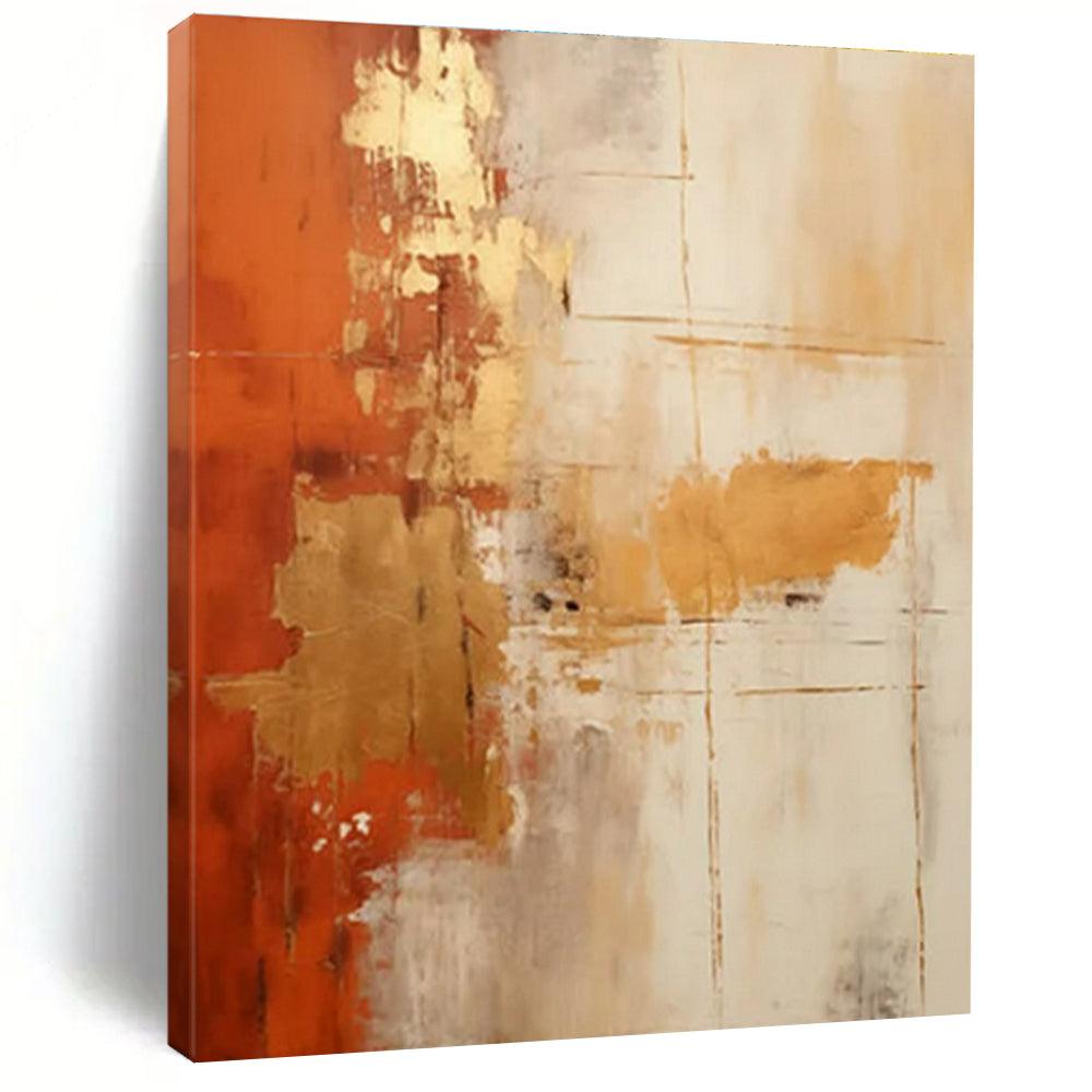 Orange - Gold Abstract Acrylic for Hotel Lobby & Luxury Home LargeART0818