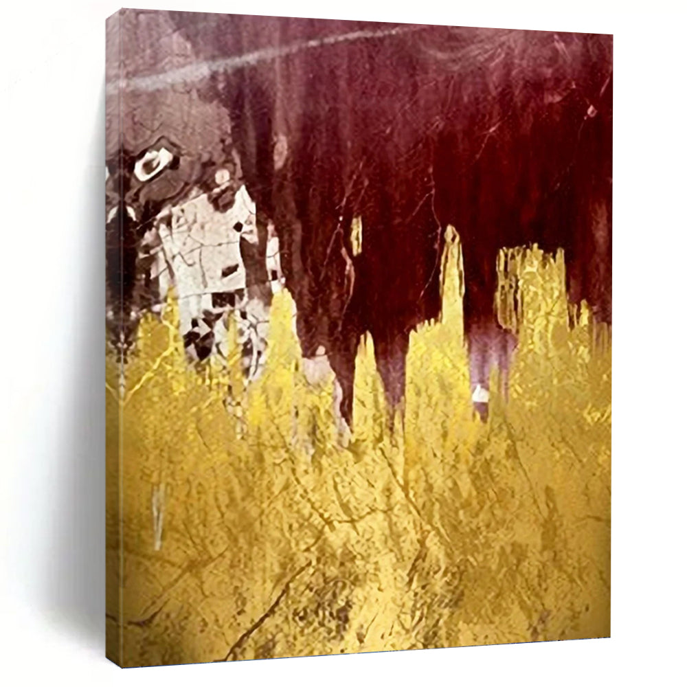 “Red and Gold Abstract Landscape” - Red, Gold Abstract Art on Canvas DKH1336