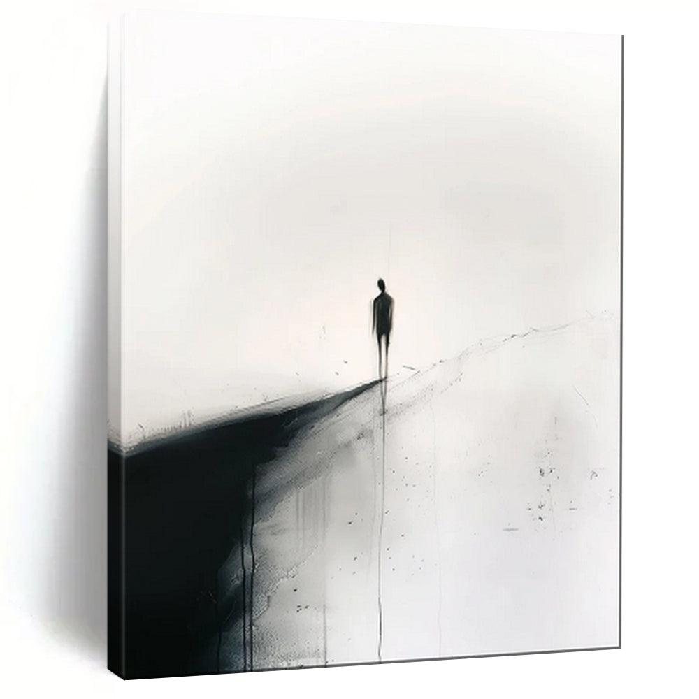 Black & White Lone Figure Abstract Art, Suited for Serene Meditation Room & Contemplative Office LargeART1931