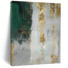 Load image into Gallery viewer, “Green, Grey &amp; Gold Textured Abstract” - Luxe Abstract Art on Canvas DKH1518
