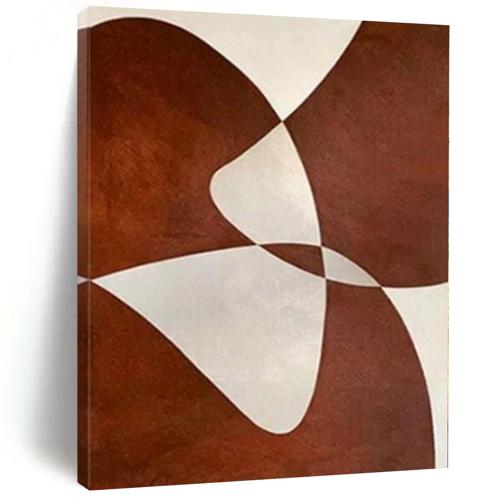 Brown & White Geometric Overlap Abstract Canvas Painting, Ideal for Mid - Century Modern Living Room & Art Gallery Corridor LargeART1114