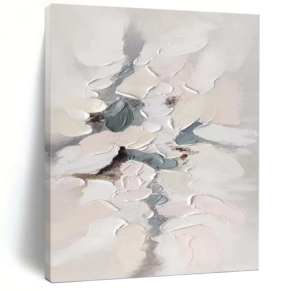 “Soft Textured Abstract in White and Grey” - White, Grey Abstract Art on Canvas DKH1174