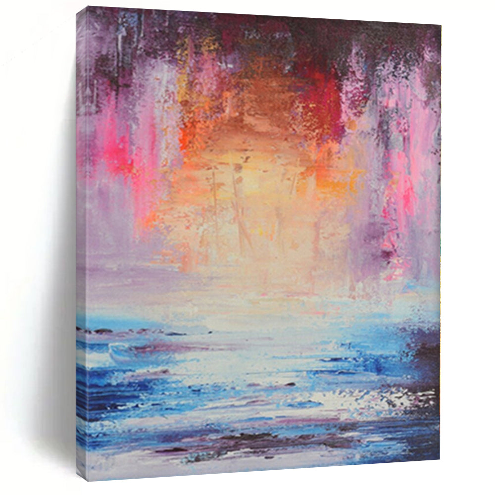 Hand - painted Extensive Dreamy Coastal Abstract Sunset Acrylic Art for Relaxing Family Rooms LargeART0028