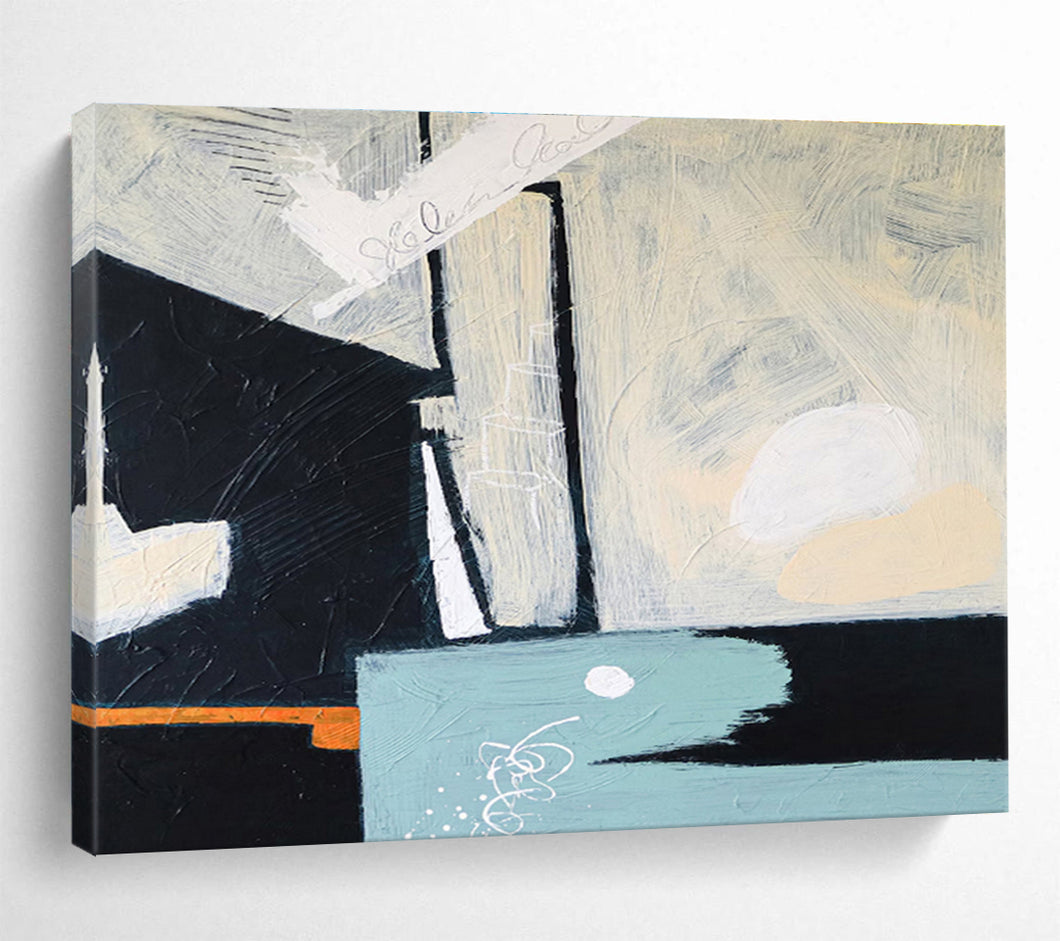 Monochromatic Geometric Abstract Painting on Canvas DKH546