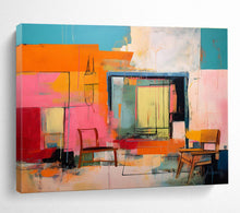 Load image into Gallery viewer, Color - Blocked Interior Abstract Painting on Canvas - “Vibrant Rooms” DKH639
